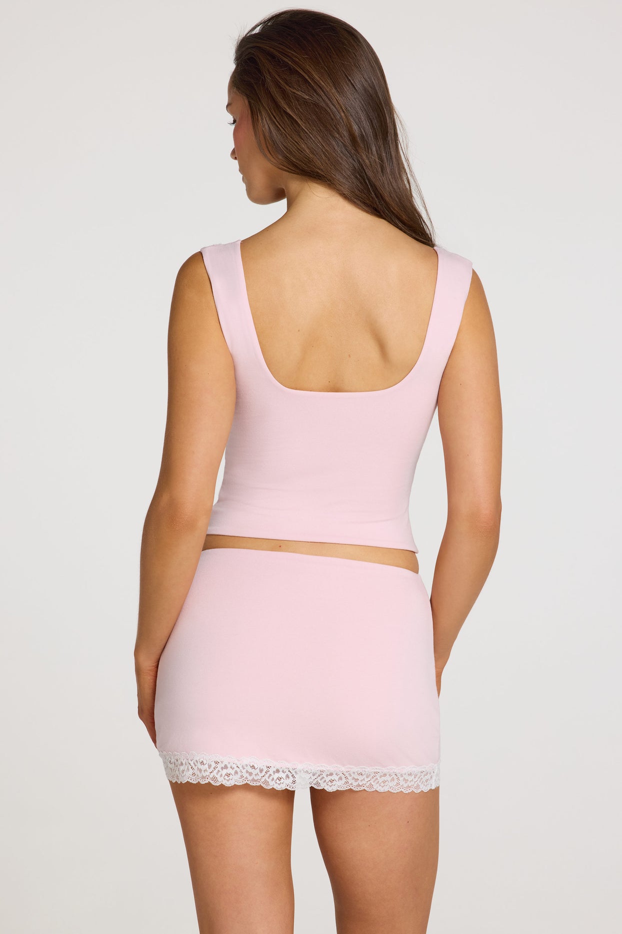 Modal Lace-Trim Top in Baby Pink - 7