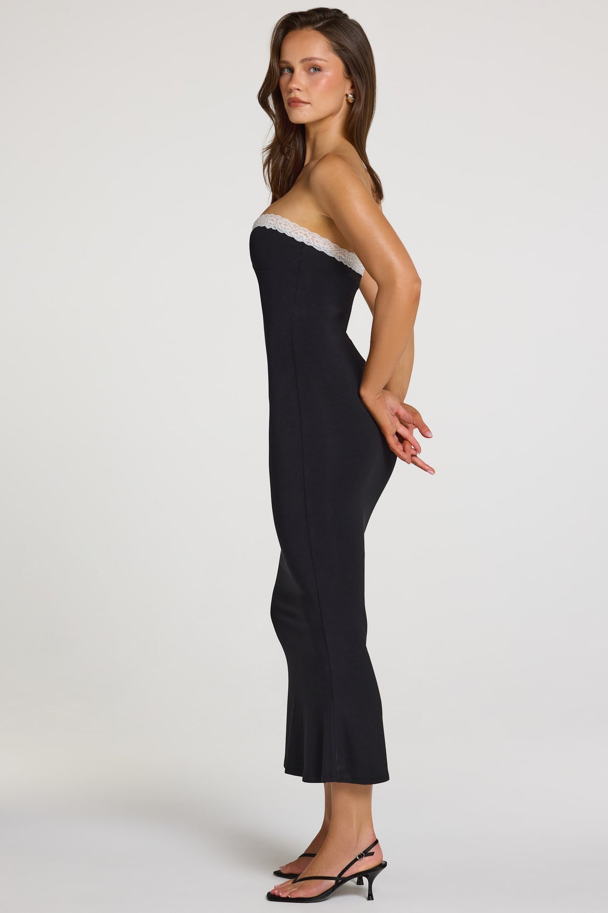 Modal Lace-Trim Midaxi Dress in Black - 3