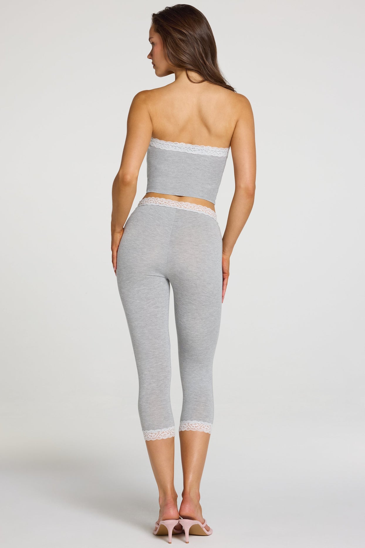 Modal Lace-Trim Mid-Rise Capri Leggings in Grey Marl - 7