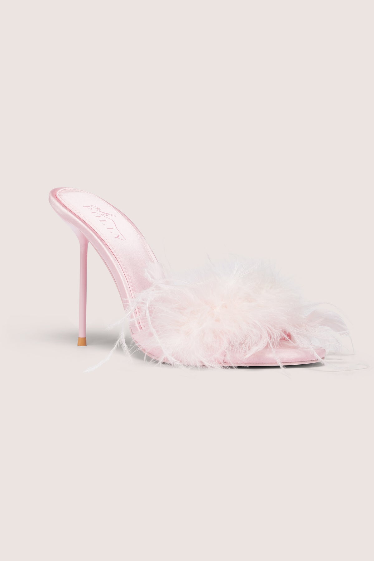 Feathered Satin Heeled Mule in Blossom Pink - 1