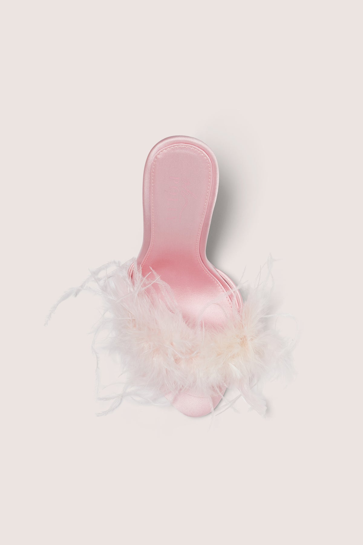 Feathered Satin Heeled Mule in Blossom Pink