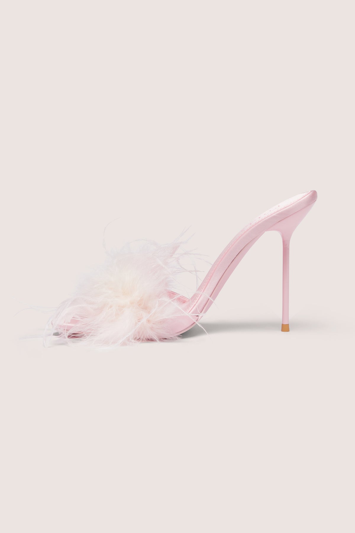 Feathered Satin Heeled Mule in Blossom Pink