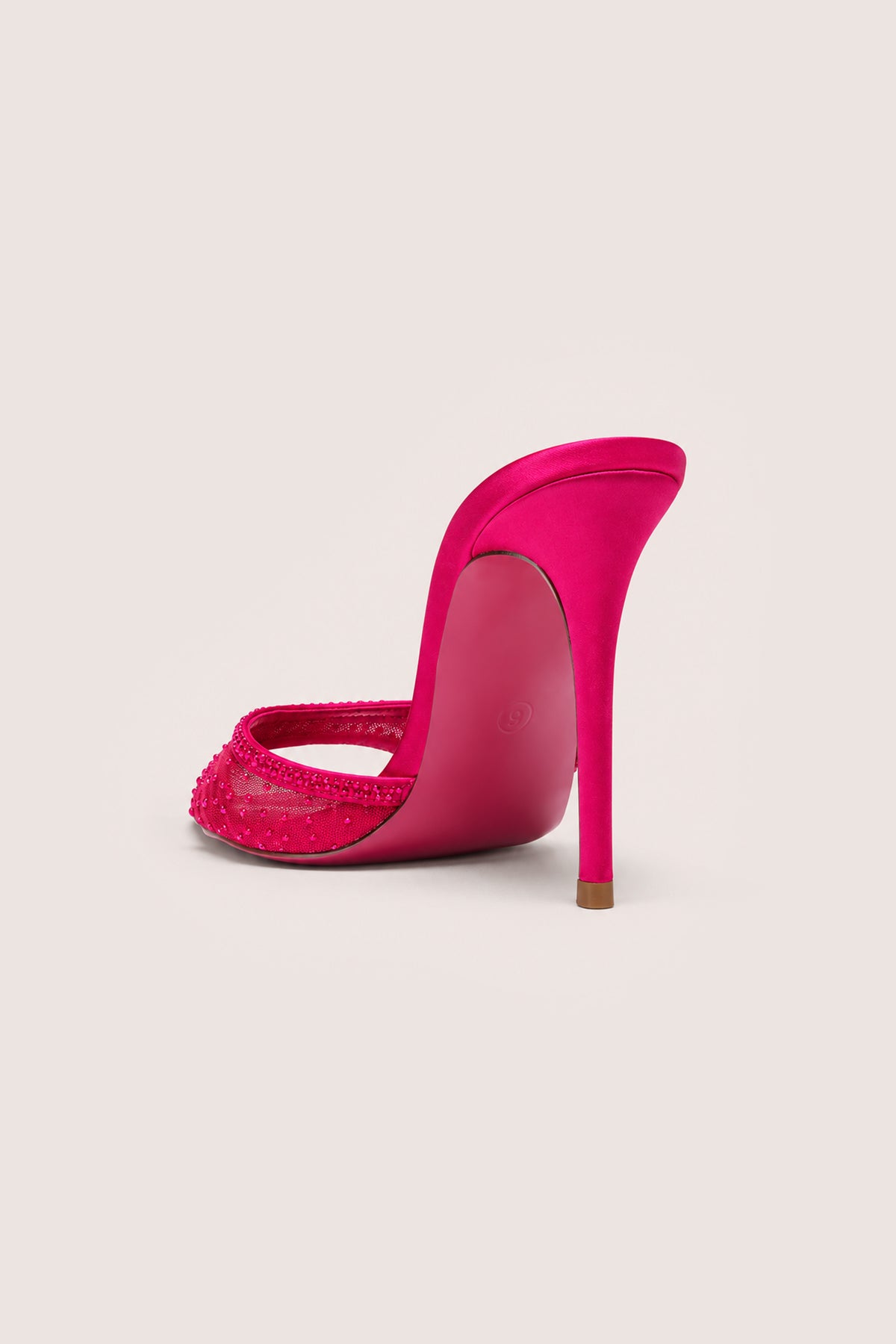 Embellished Satin Heeled Mule in Fuchsia Pink