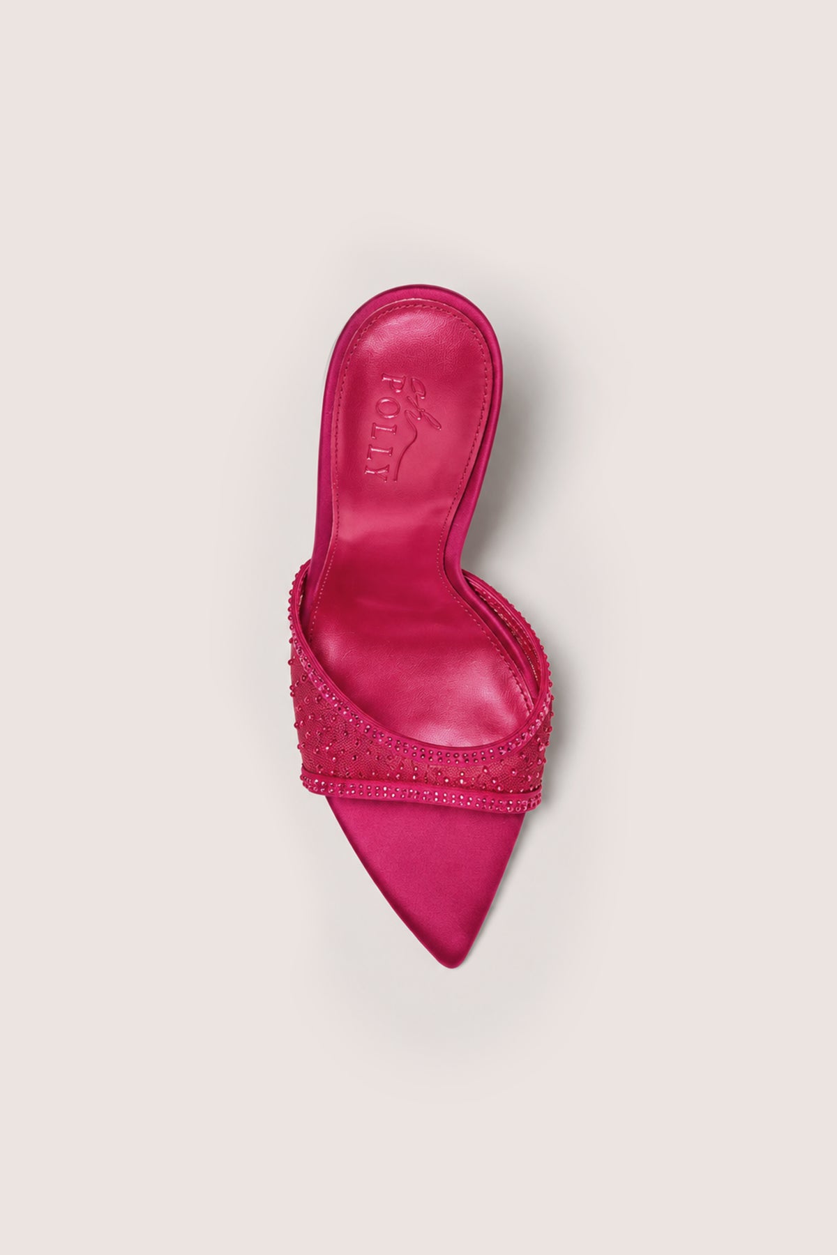 Embellished Satin Heeled Mule in Fuchsia Pink