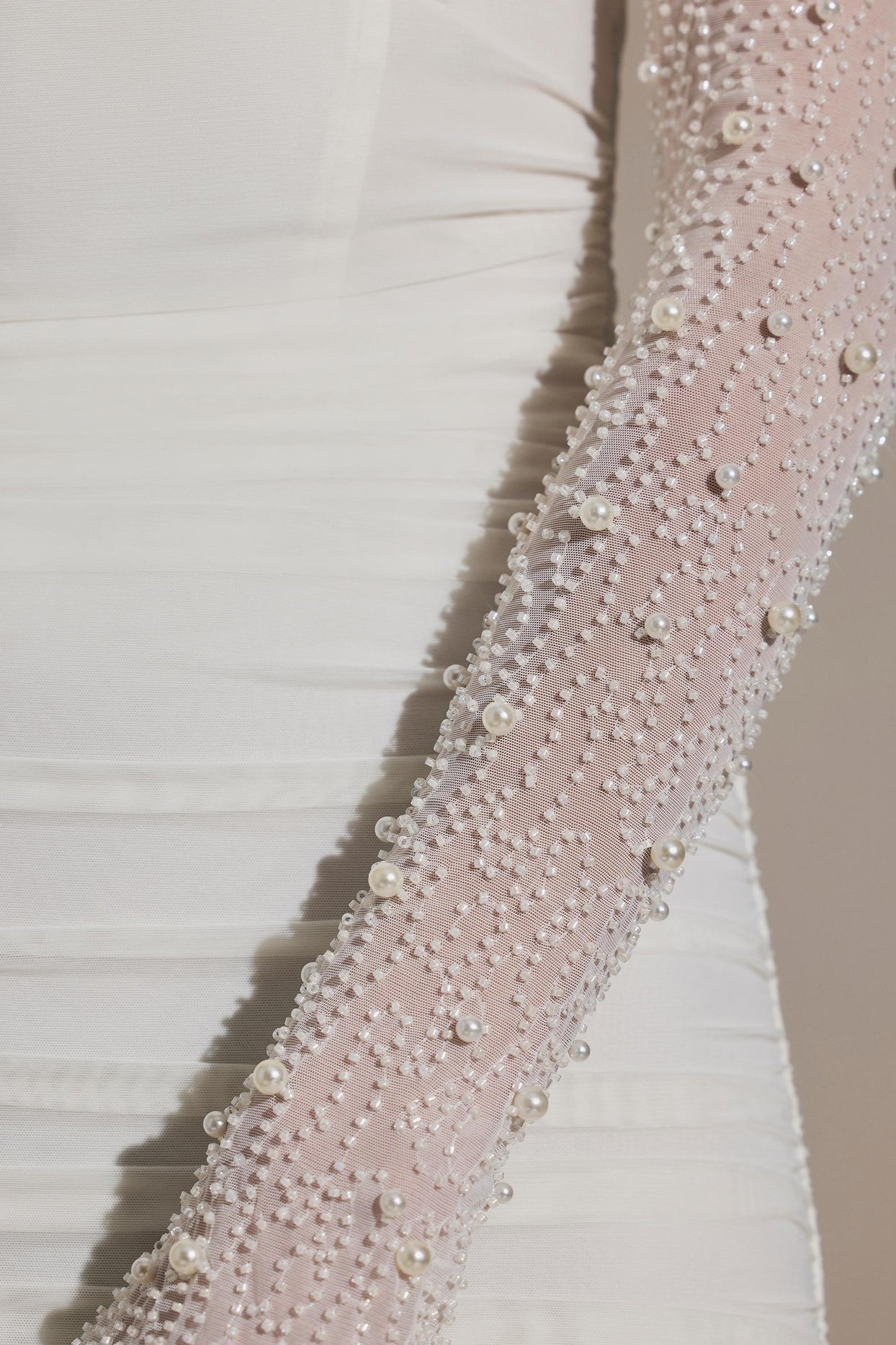 Embellished Long-Sleeve Mini Dress in Snow - 5
