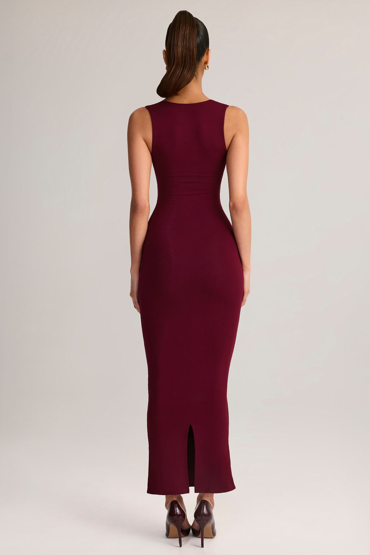 Modal Square-Neck Bodycon Midi Dress in Wine - 2