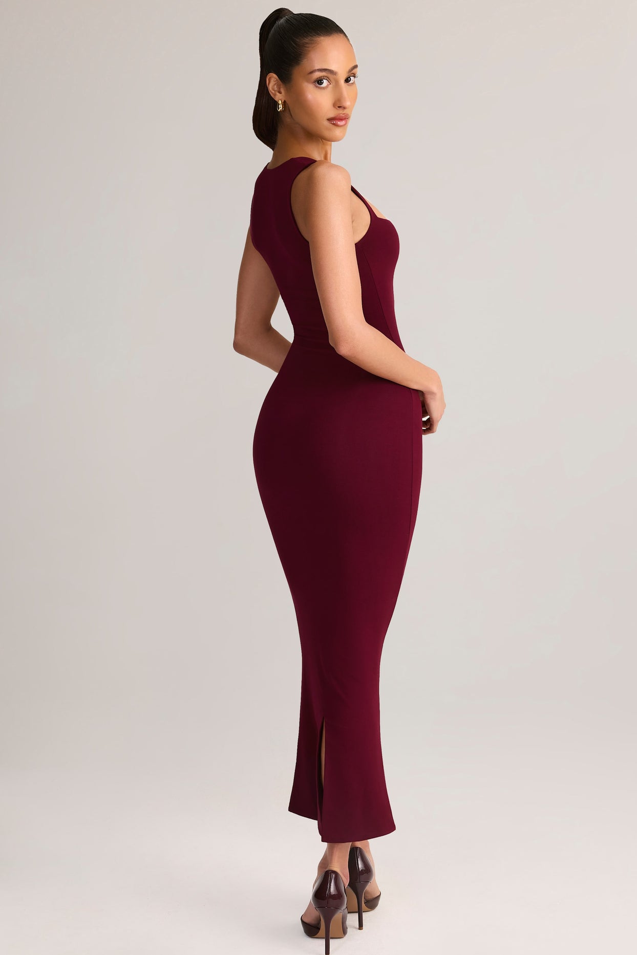 Modal Square-Neck Bodycon Midi Dress in Wine - 8