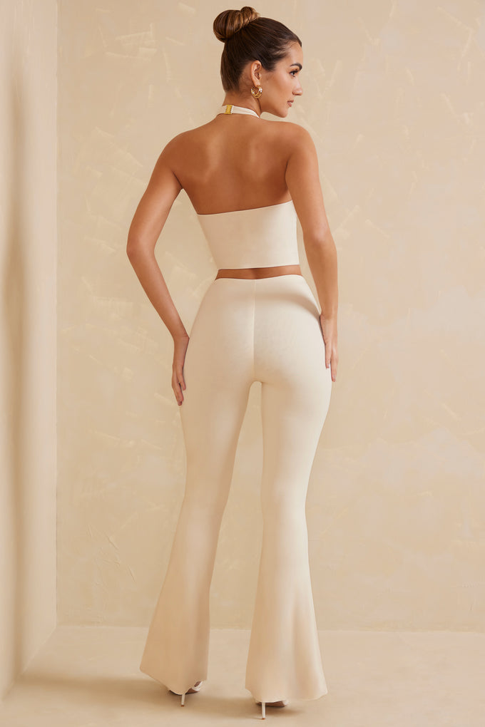 High Waist Flare Trousers in Ivory