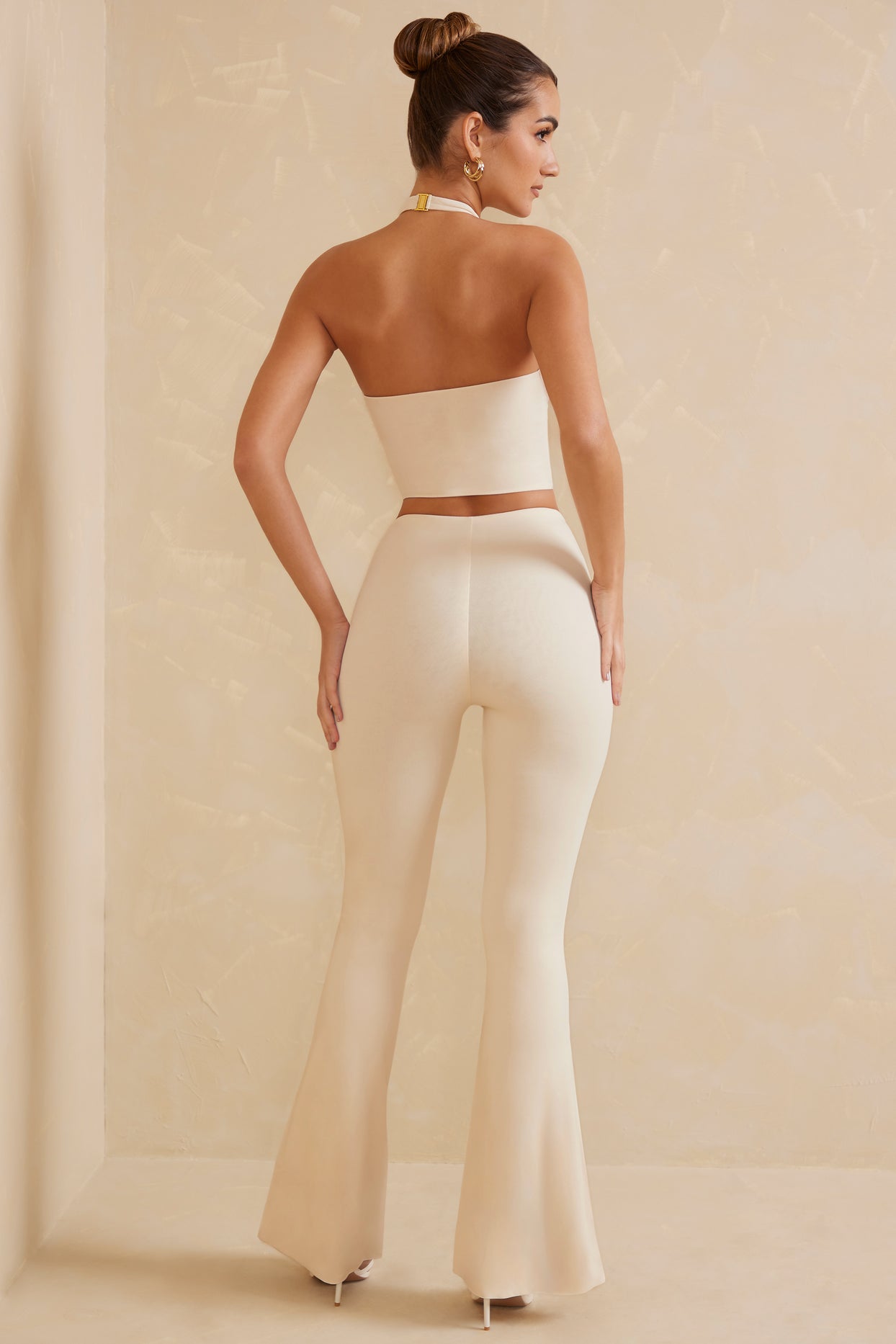 Tall High Waist Flare Trousers in Ivory