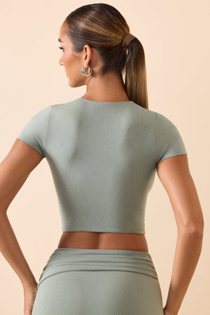 Cap Sleeve Crop Top in Smoke Green