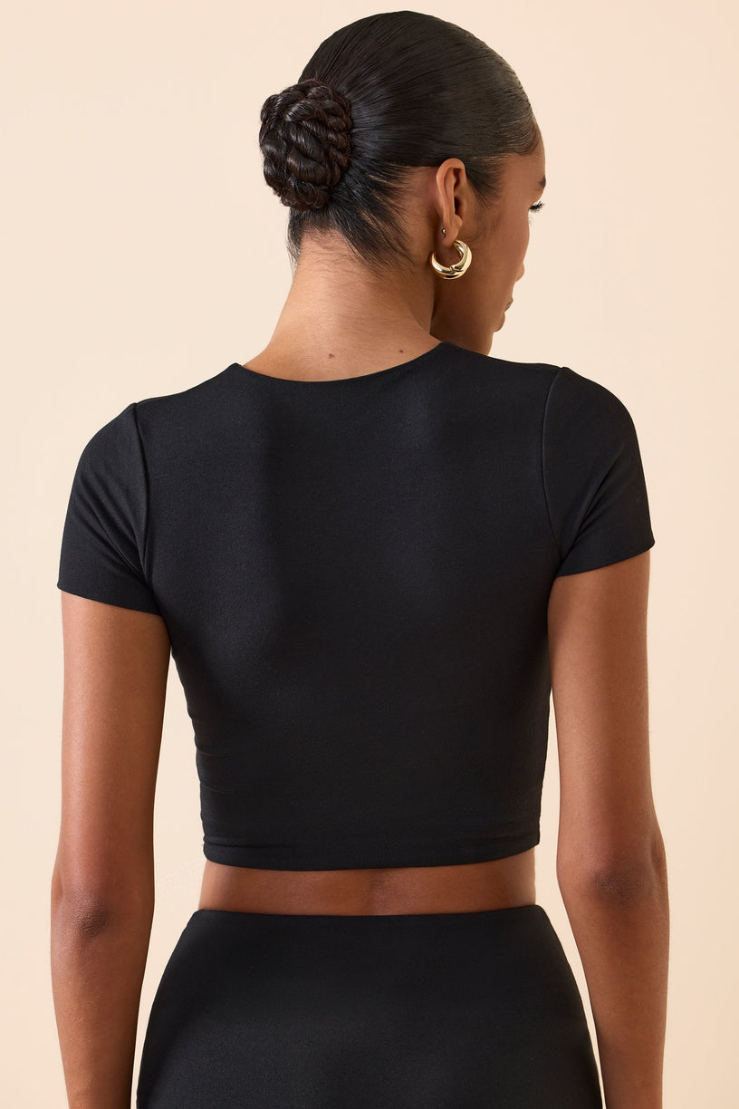 Cap Sleeve Crop Top in Black - 2