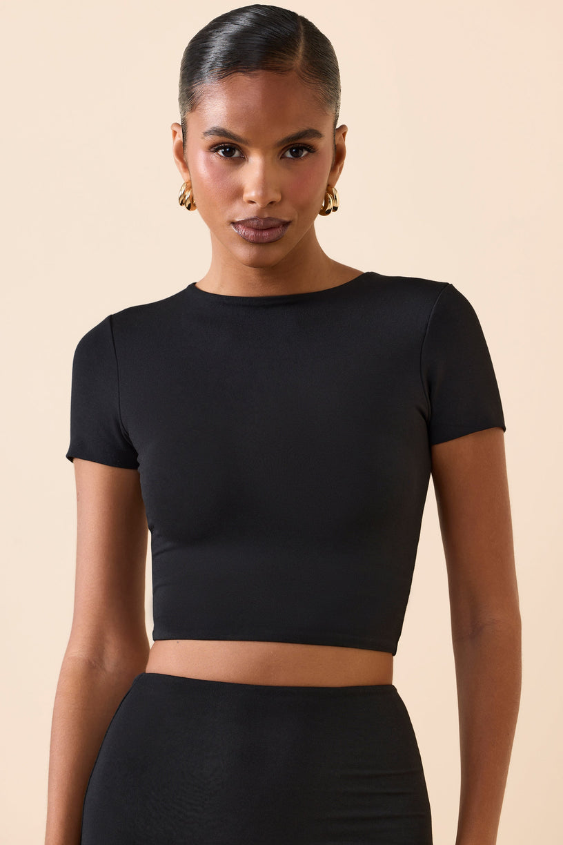 Cap Sleeve Crop Top in Black - 1