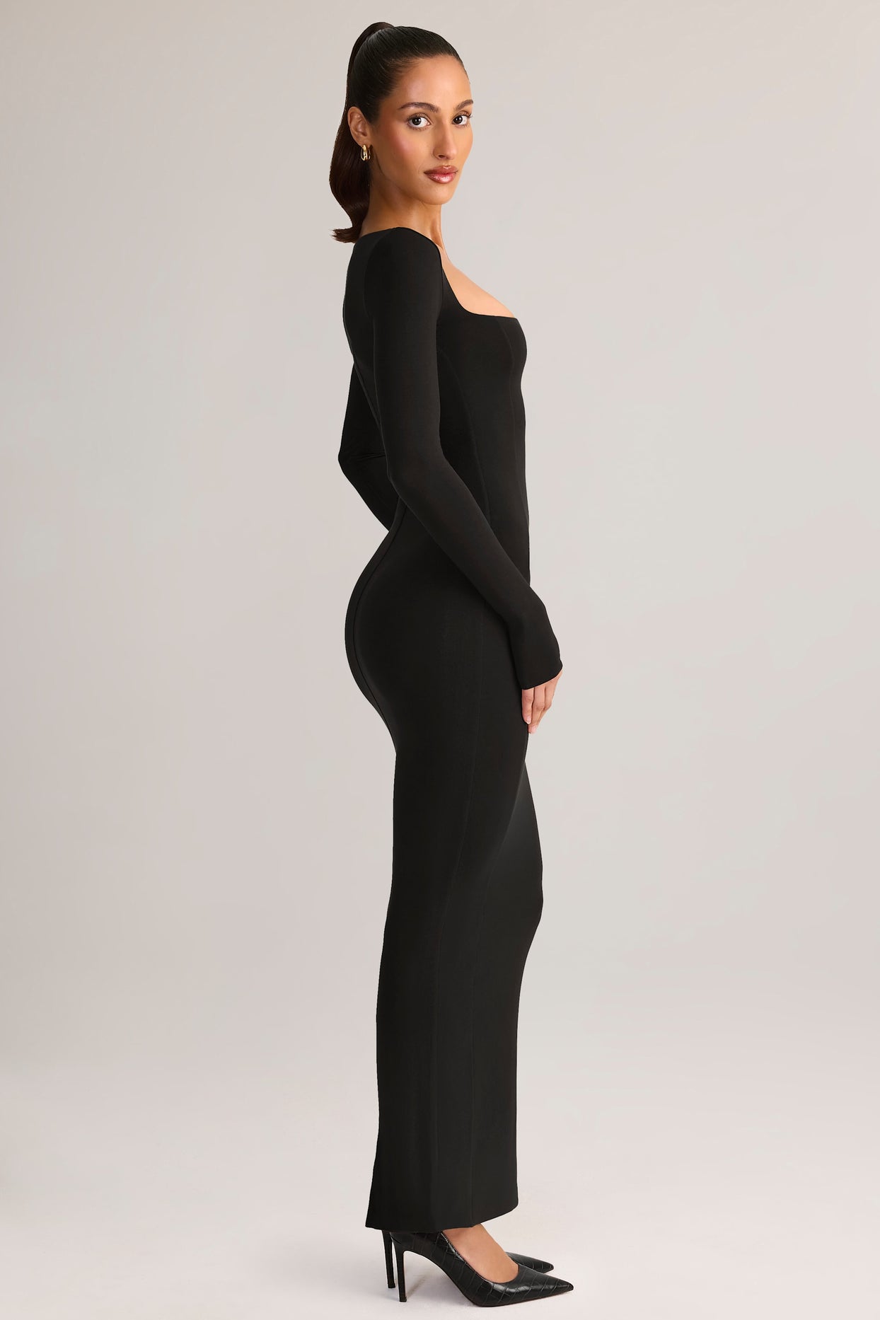 Modal Square-Neck Bodycon Maxi Dress in Black - 3
