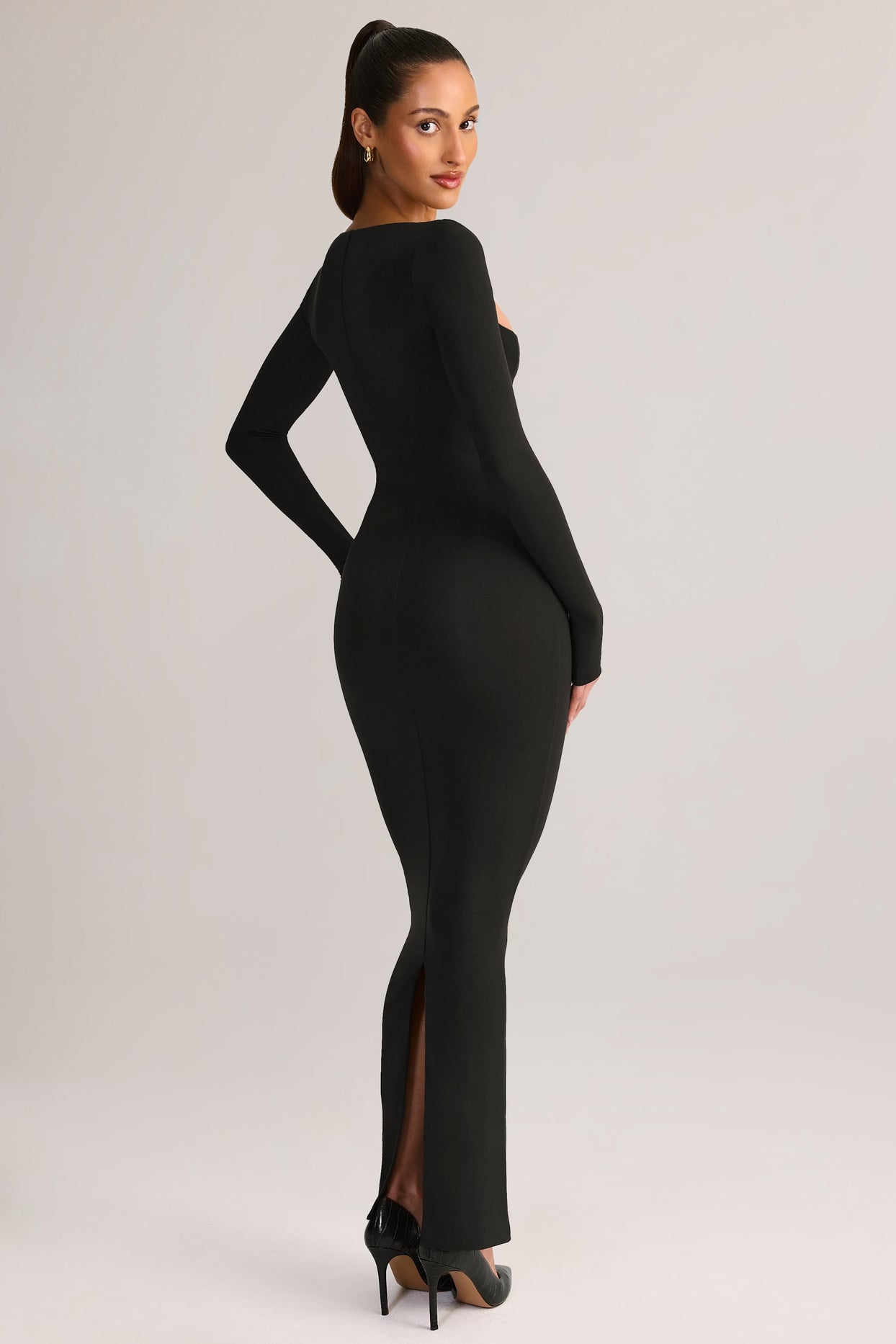 Modal Square-Neck Bodycon Maxi Dress in Black - 5