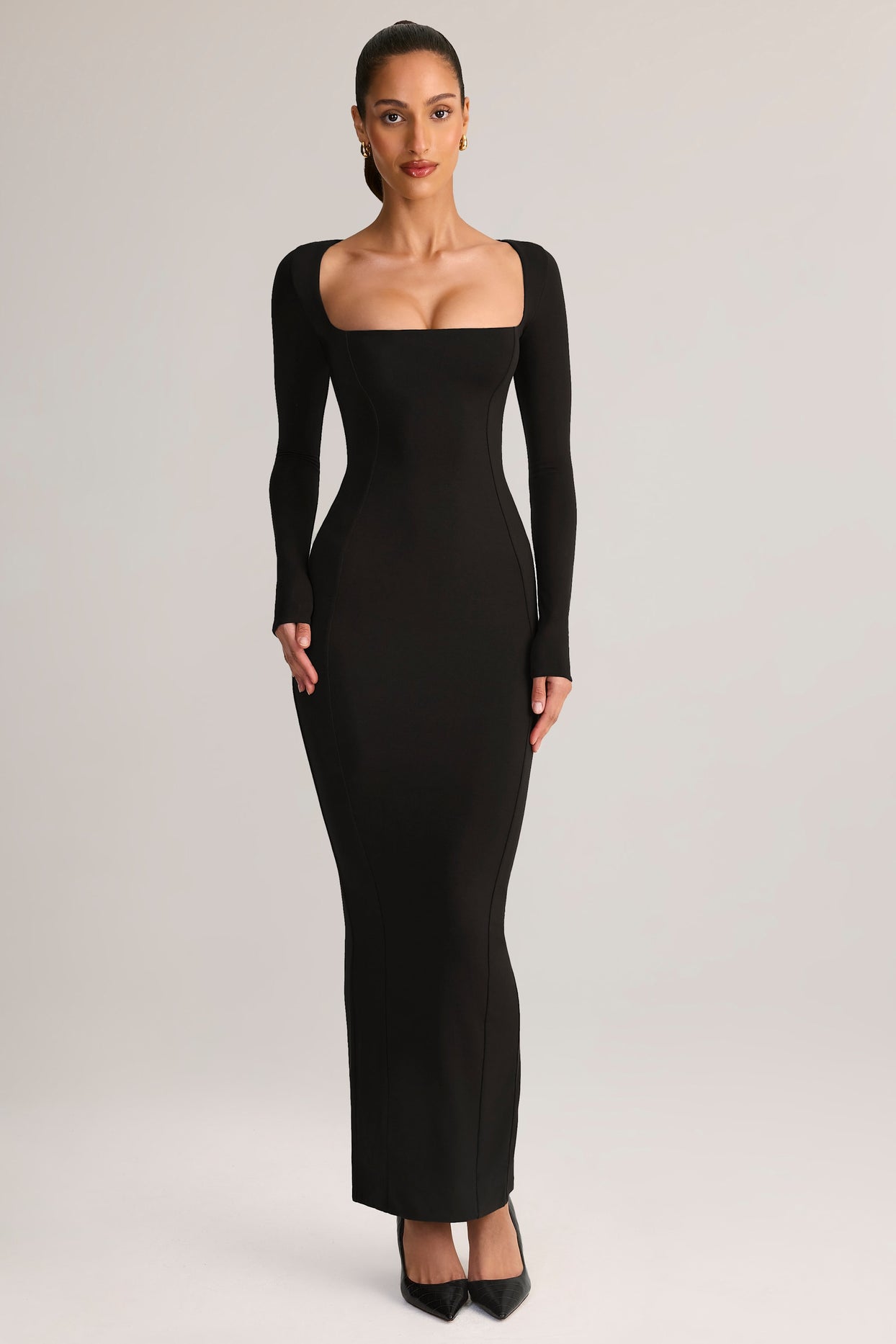 Modal Square-Neck Bodycon Maxi Dress in Black - 7