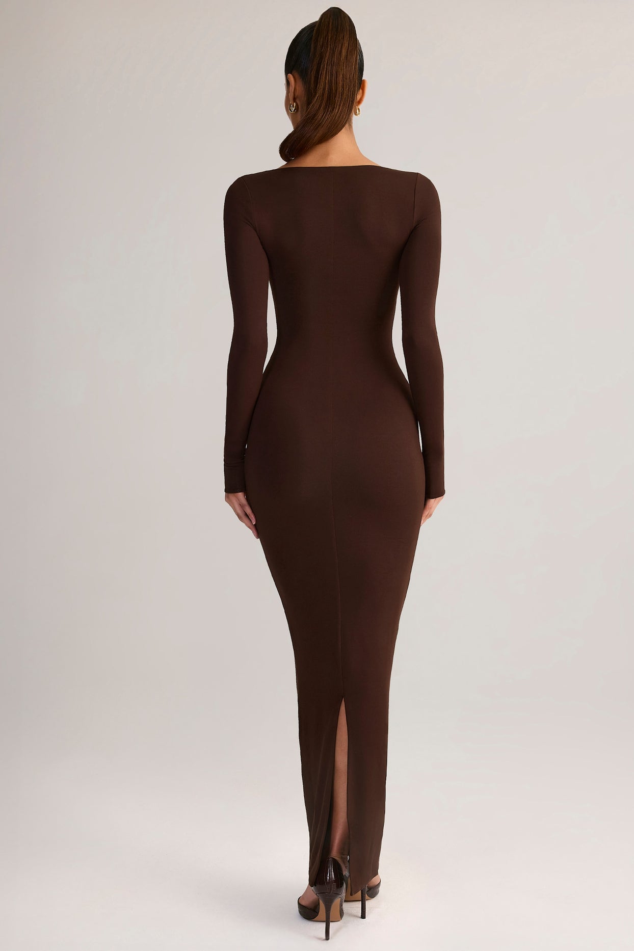 Modal Square-Neck Bodycon Maxi Dress in Chocolate Brown - 2