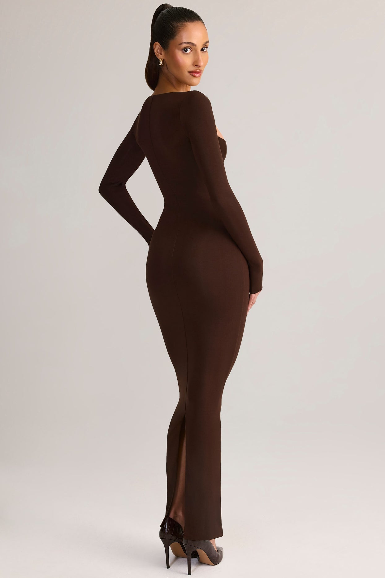 Modal Square-Neck Bodycon Maxi Dress in Chocolate Brown - 5