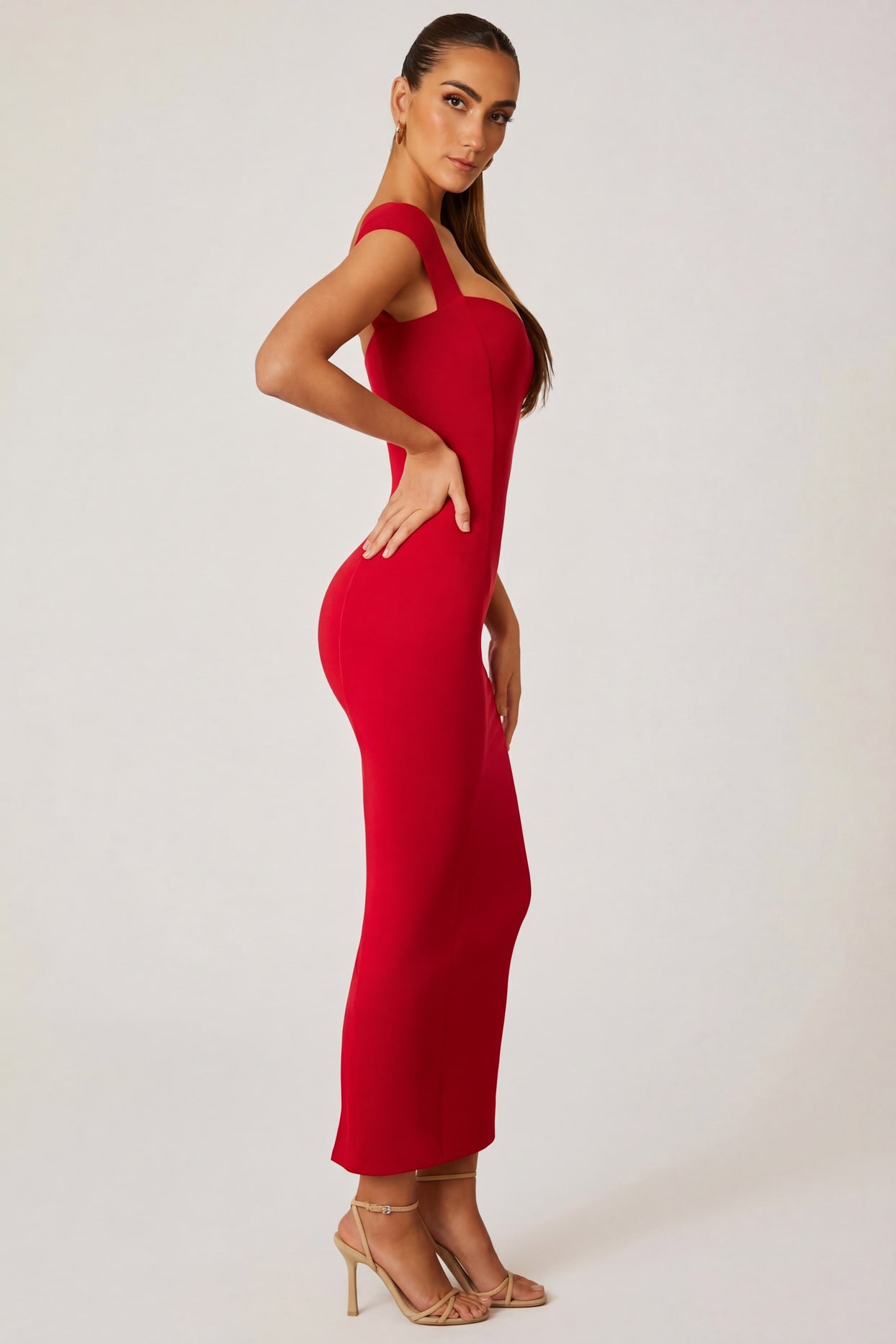 Sweetheart Neckline Maxi Dress in Red - 3