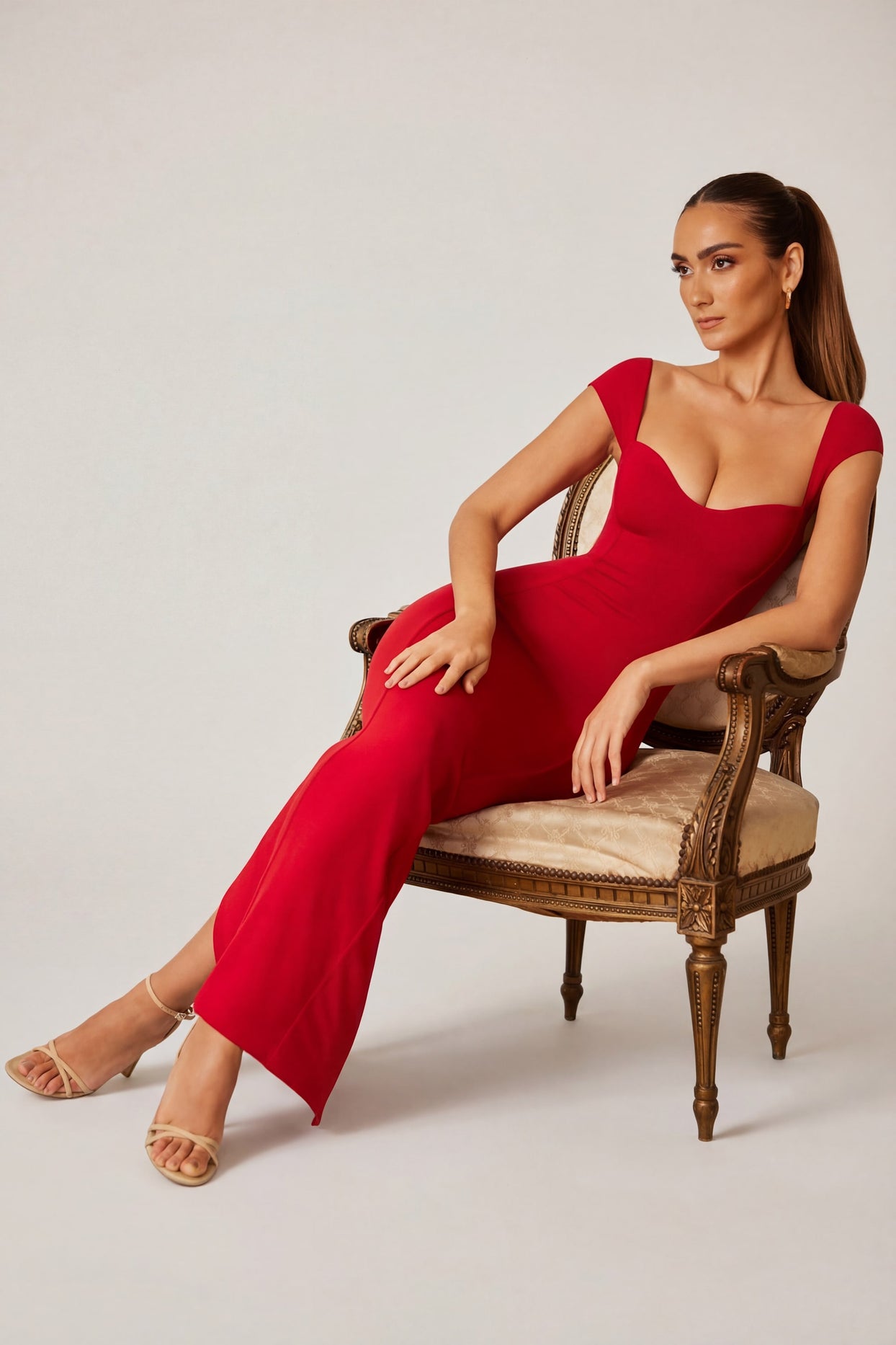 Sweetheart Neckline Maxi Dress in Red - 6