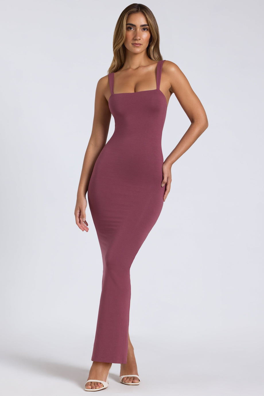 Modal Square Neck Low Back Maxi Dress in Plum