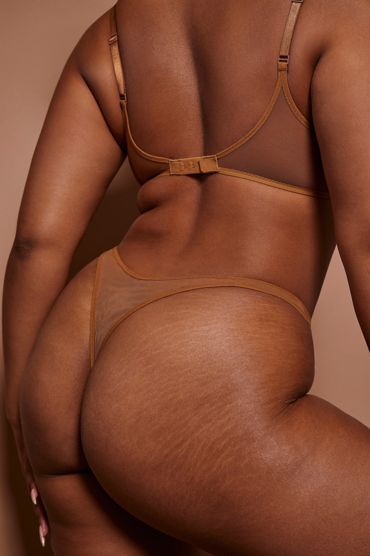 Soft Mesh Thong in Almond