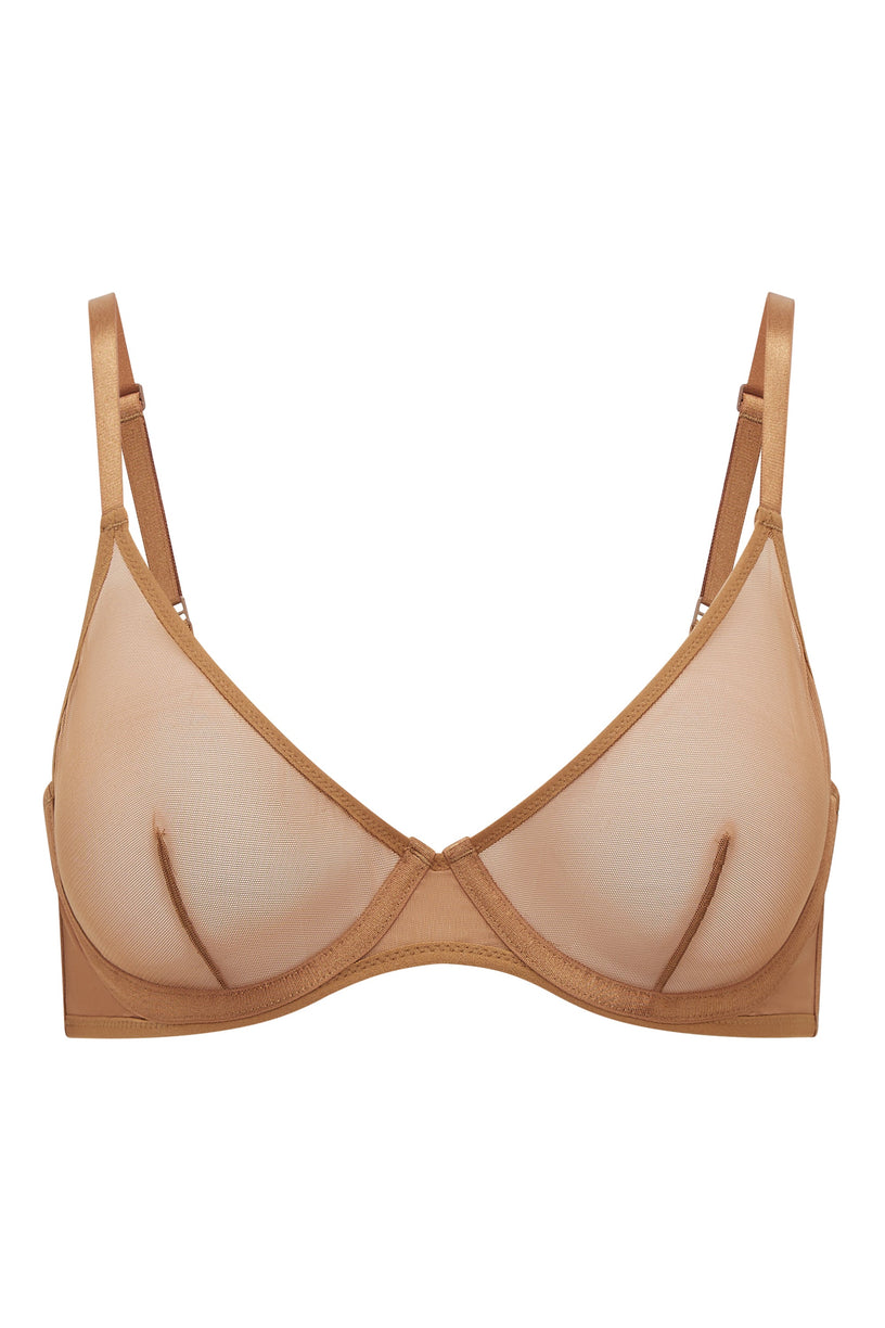 Soft Mesh Single Layer Underwired Bra in Almond - 2