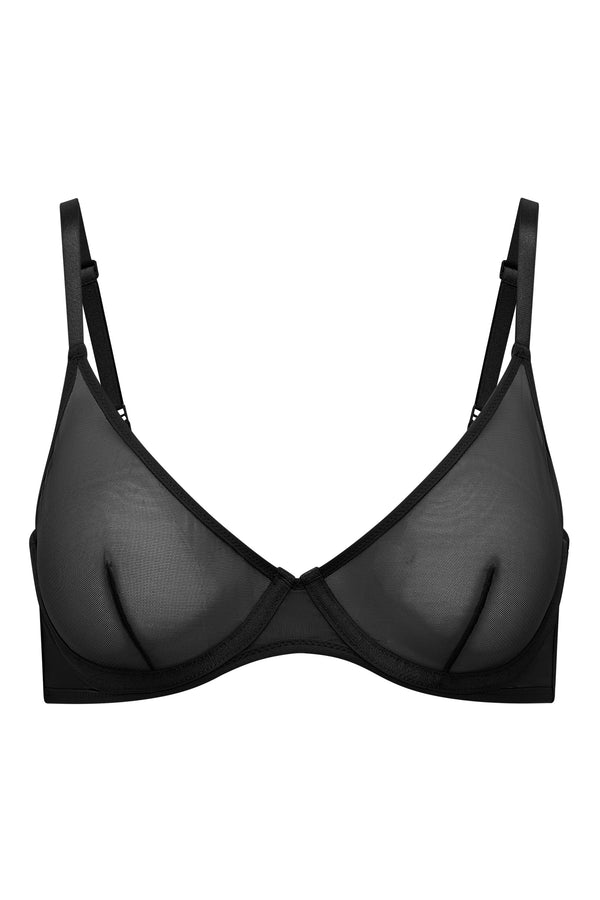 Soft Mesh Single Layer Underwired Bra in Black - 2