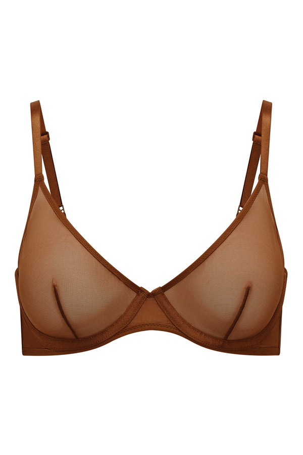 Soft Mesh Single Layer Underwired Bra in Chestnut - 2