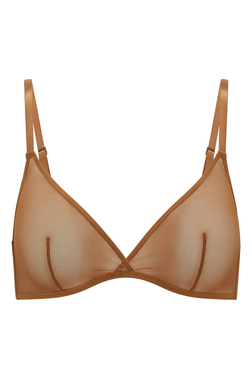 Soft Mesh Single Layer Triangle Bra in Almond - 2