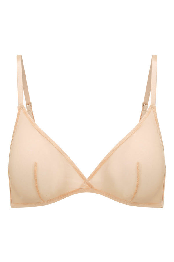Soft Mesh Single Layer Triangle Bra in Beige - 2