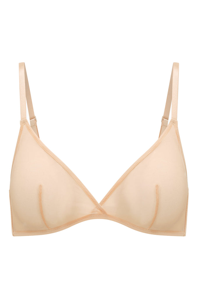 Soft Mesh Single Layer Triangle Bra in Beige