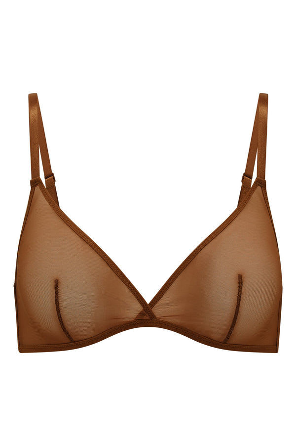 Soft Mesh Single Layer Triangle Bra in Chestnut - 2