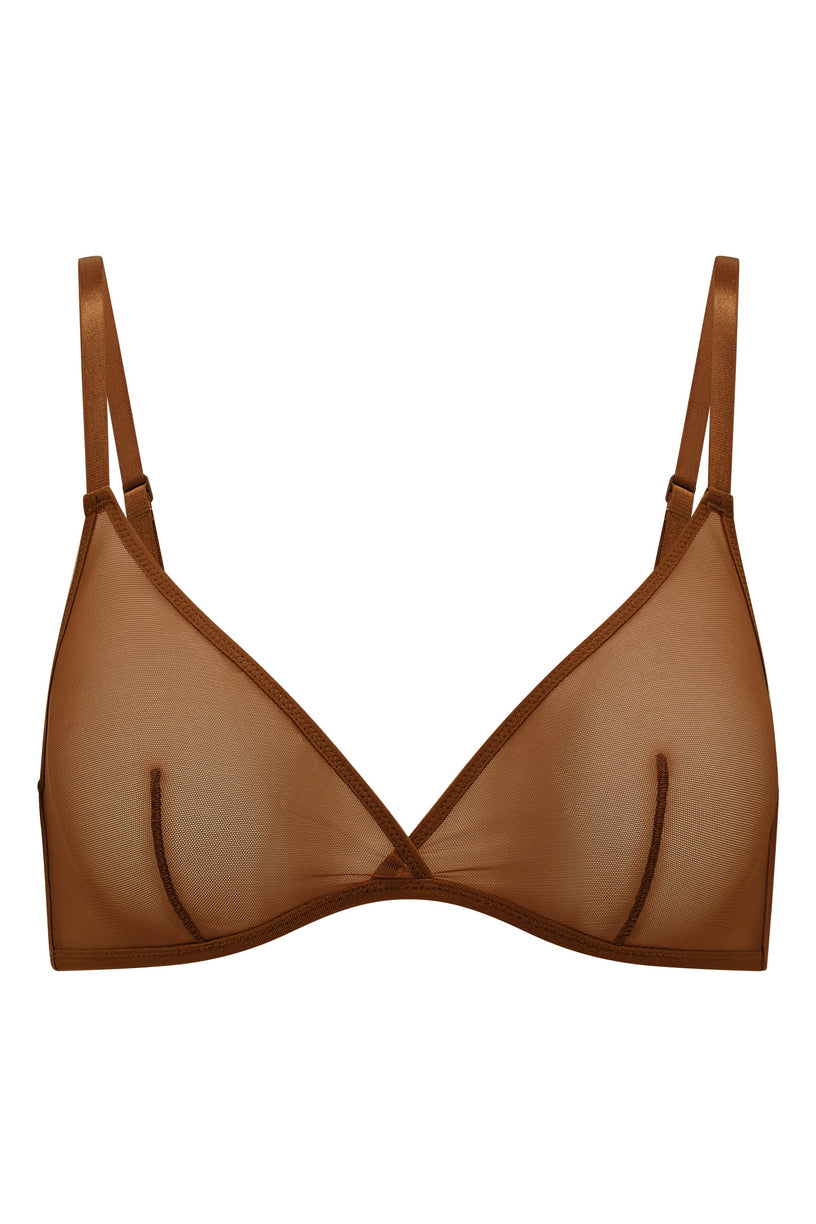 Soft Mesh Single Layer Triangle Bra in Chestnut - 2
