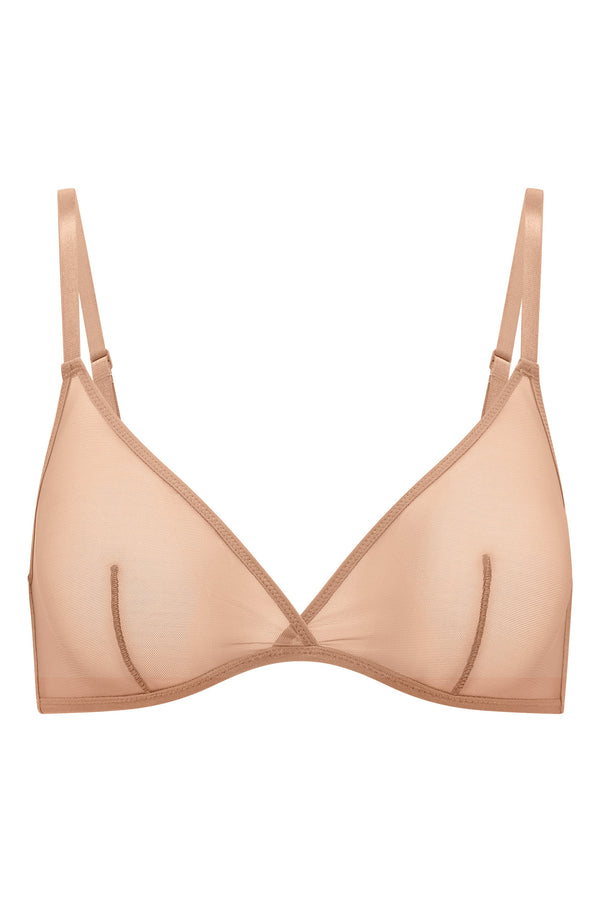 Soft Mesh Single Layer Triangle Bra in Warm Peach - 2