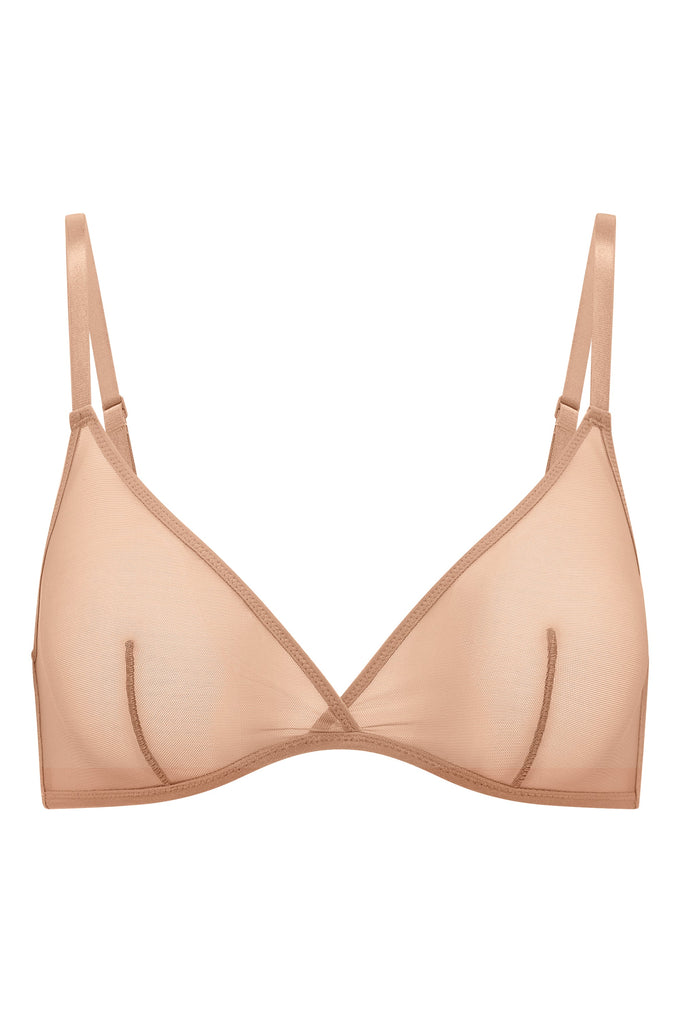 Soft Mesh Single Layer Triangle Bra in Warm Peach