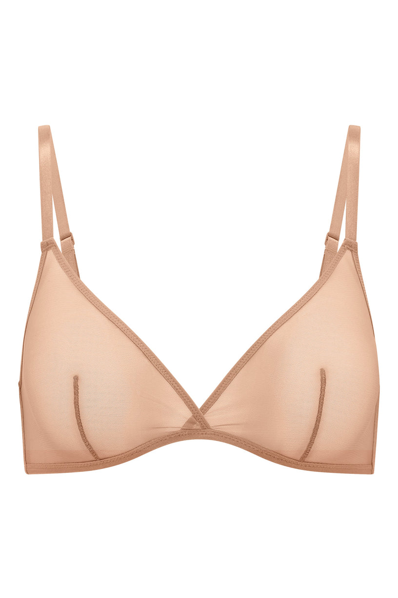Soft Mesh Single Layer Triangle Bra in Warm Peach - 2