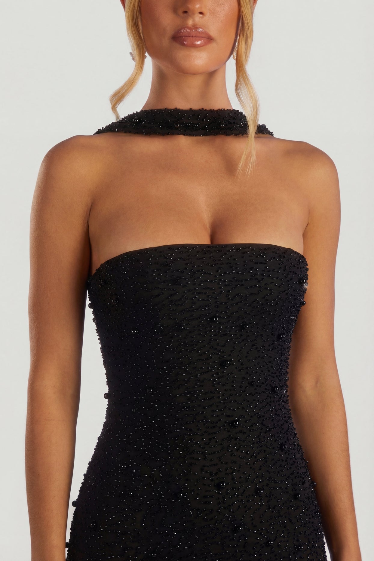 Embellished Bandeau Maxi Dress in Black - 4