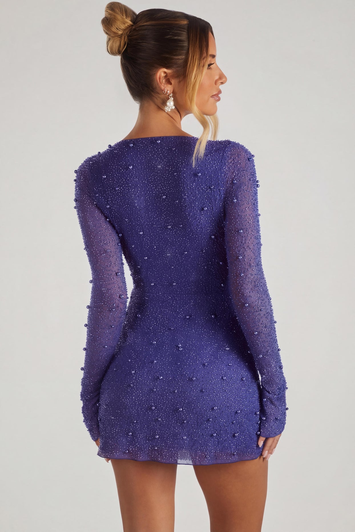 Embellished Wrap Over A-Line Mini Dress in Sapphire - 2