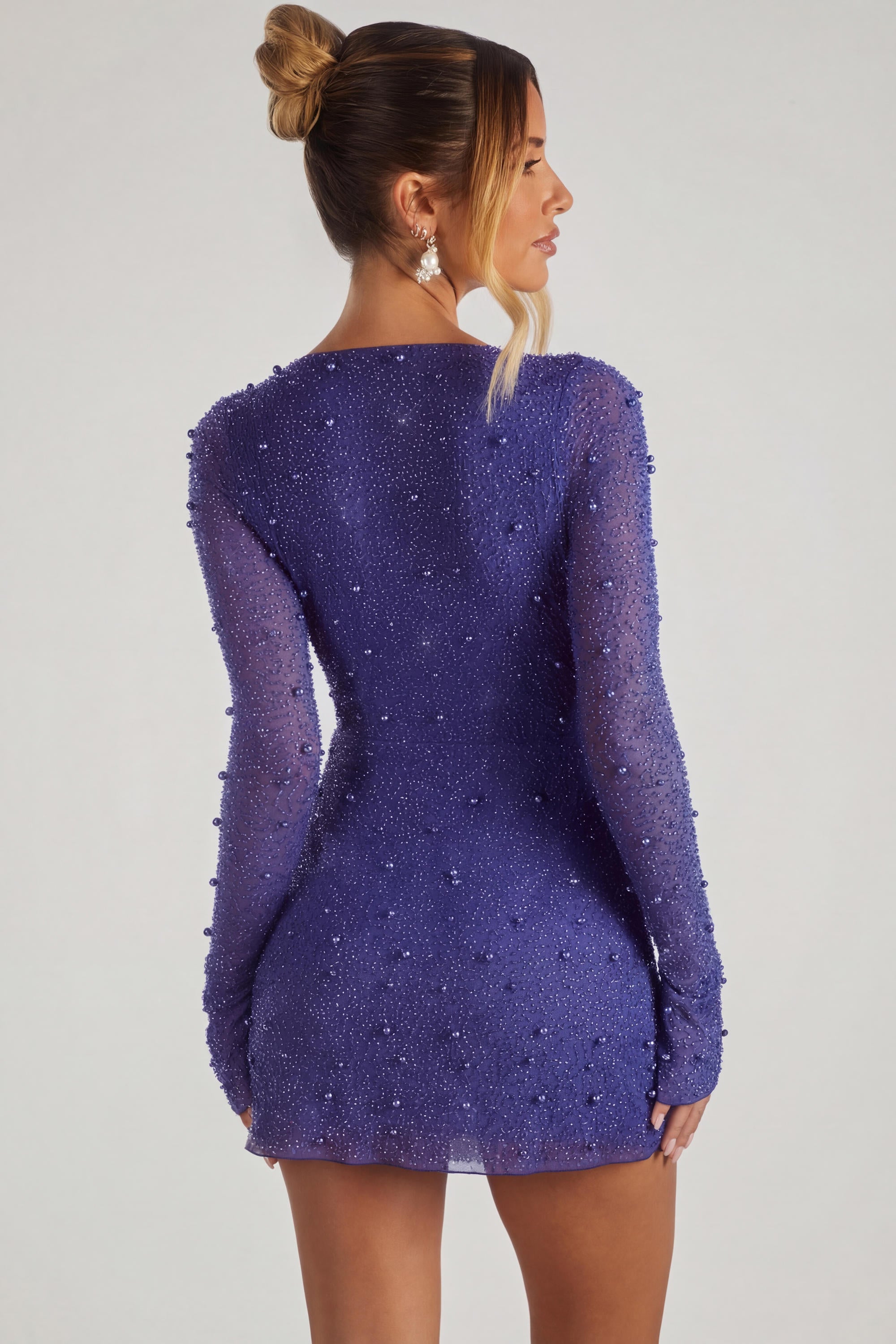 Embellished Wrap Over A-Line Mini Dress in Sapphire - 2