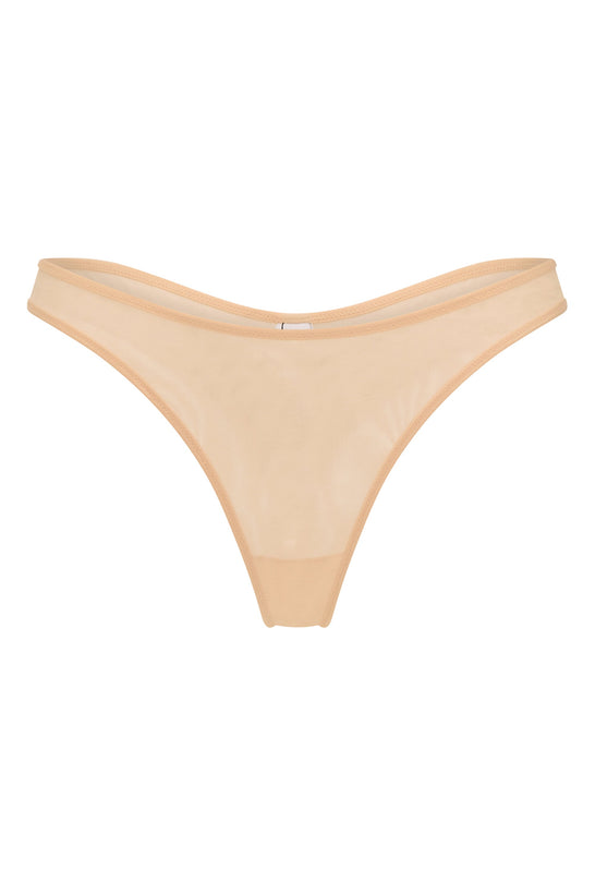 Soft Mesh Thong in Beige