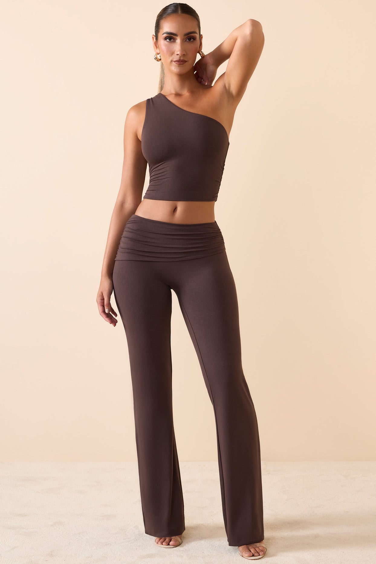 Mid Rise Straight Leg Trousers in Chocolate Brown