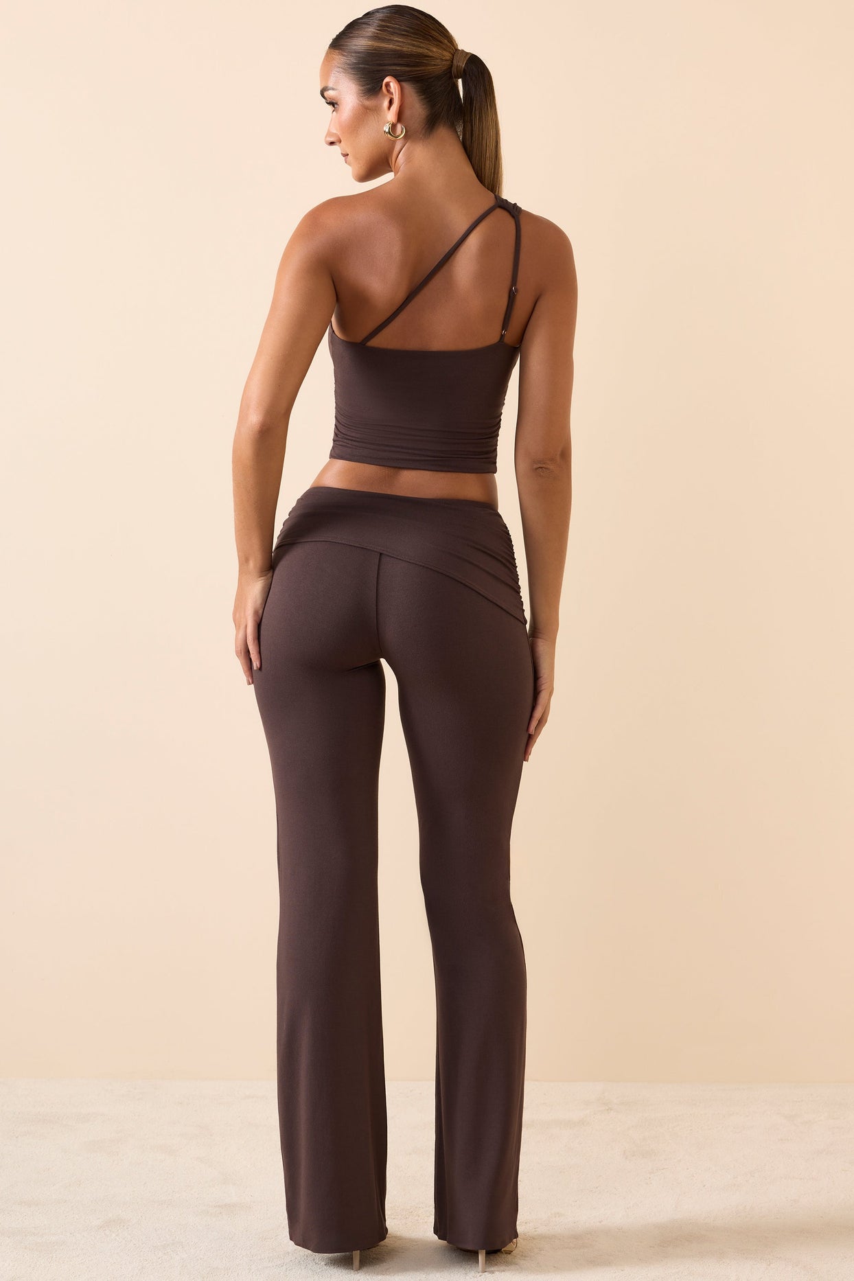 Mid Rise Straight Leg Trousers in Chocolate Brown