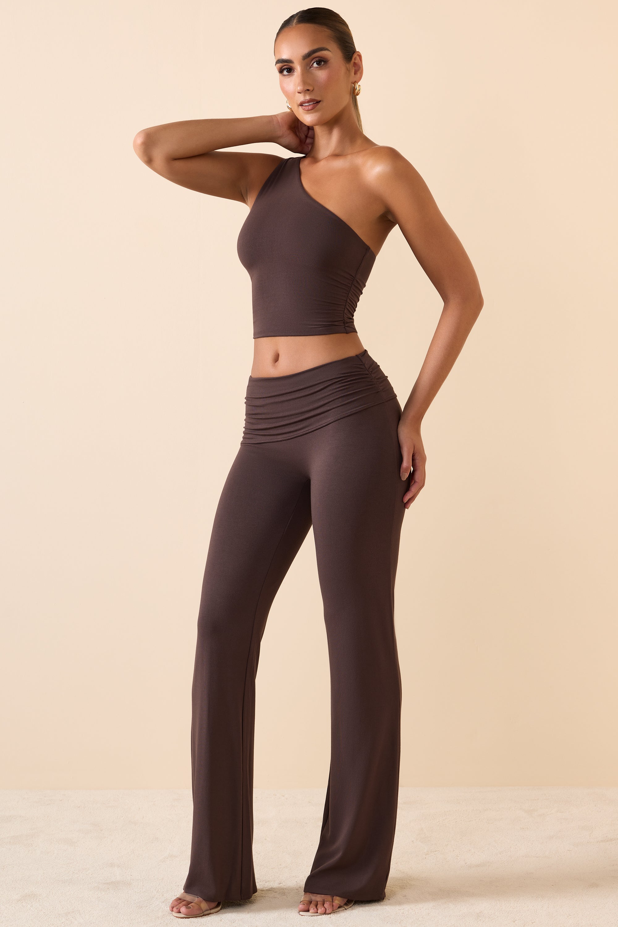 Mid Rise Straight Leg Trousers in Chocolate Brown