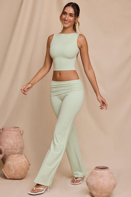 Mid Rise Straight Leg Trousers in Light Sage