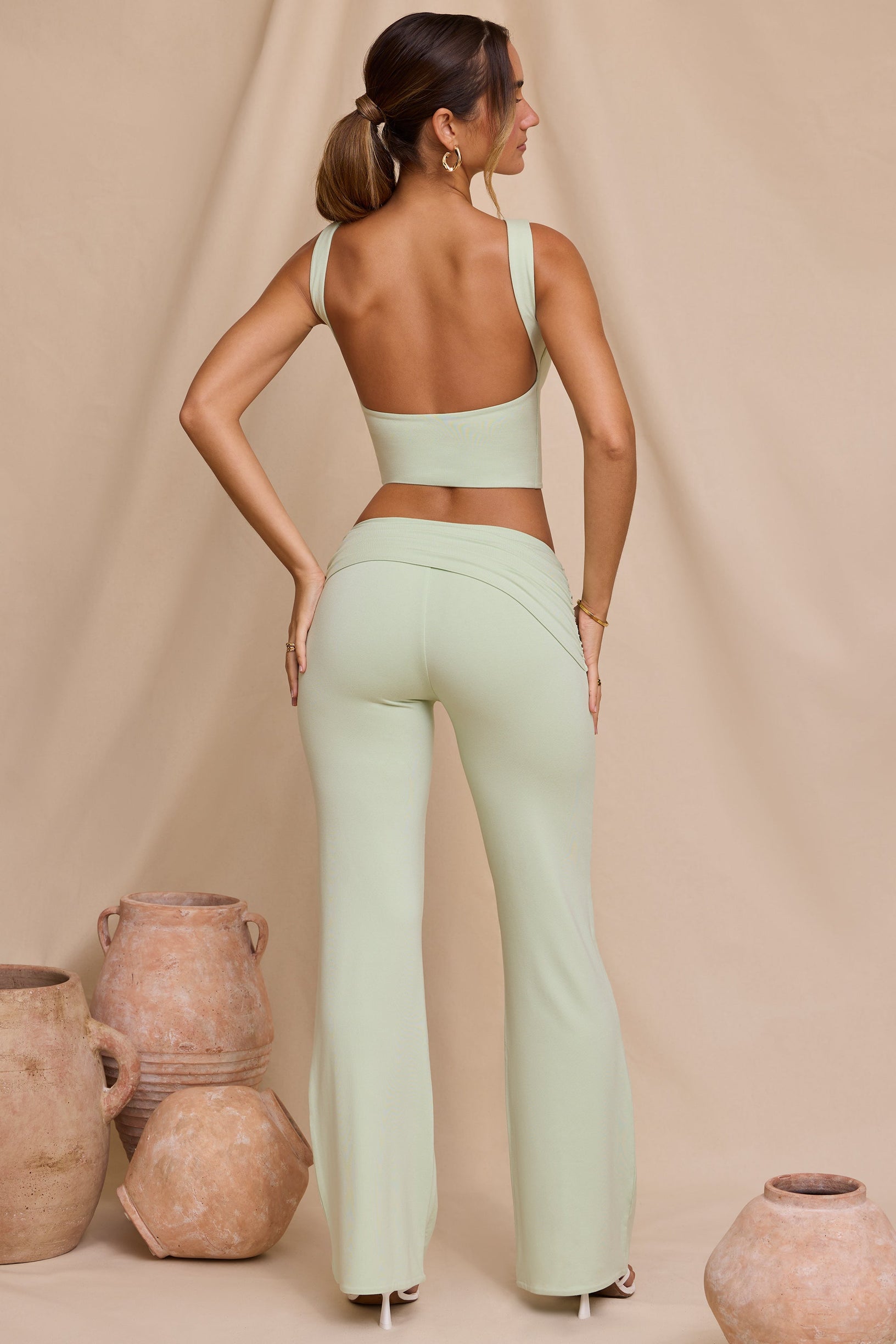 Tall Mid Rise Straight Leg Trousers in Light Sage - 2