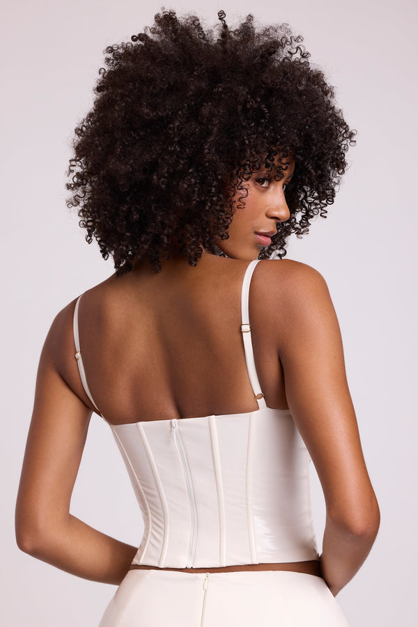Vinyl Underwired Corset Crop Top in White - 2
