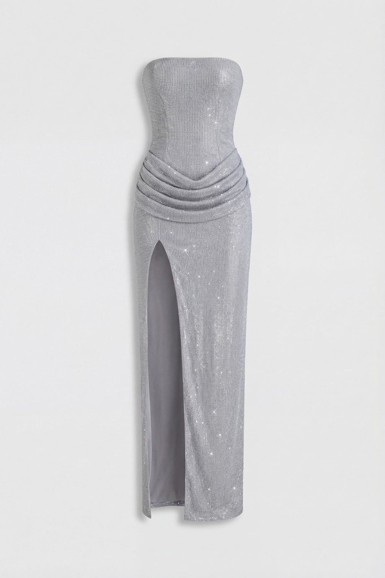 Embellished Bandeau Cowl-Waist Maxi Dress in Frost - 4