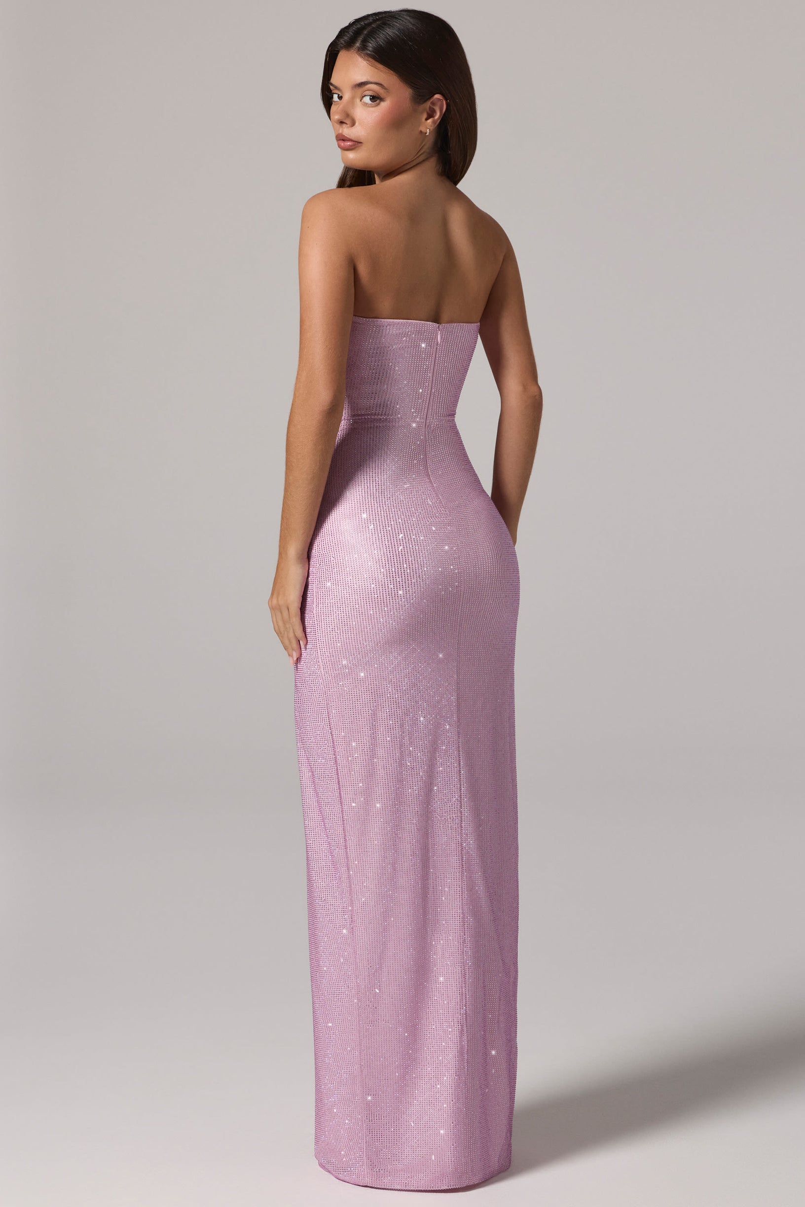Embellished Bandeau Cowl-Waist Maxi Dress in Pink - 2
