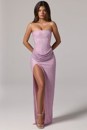 Embellished Bandeau Cowl Neck Maxi Dress in Pink