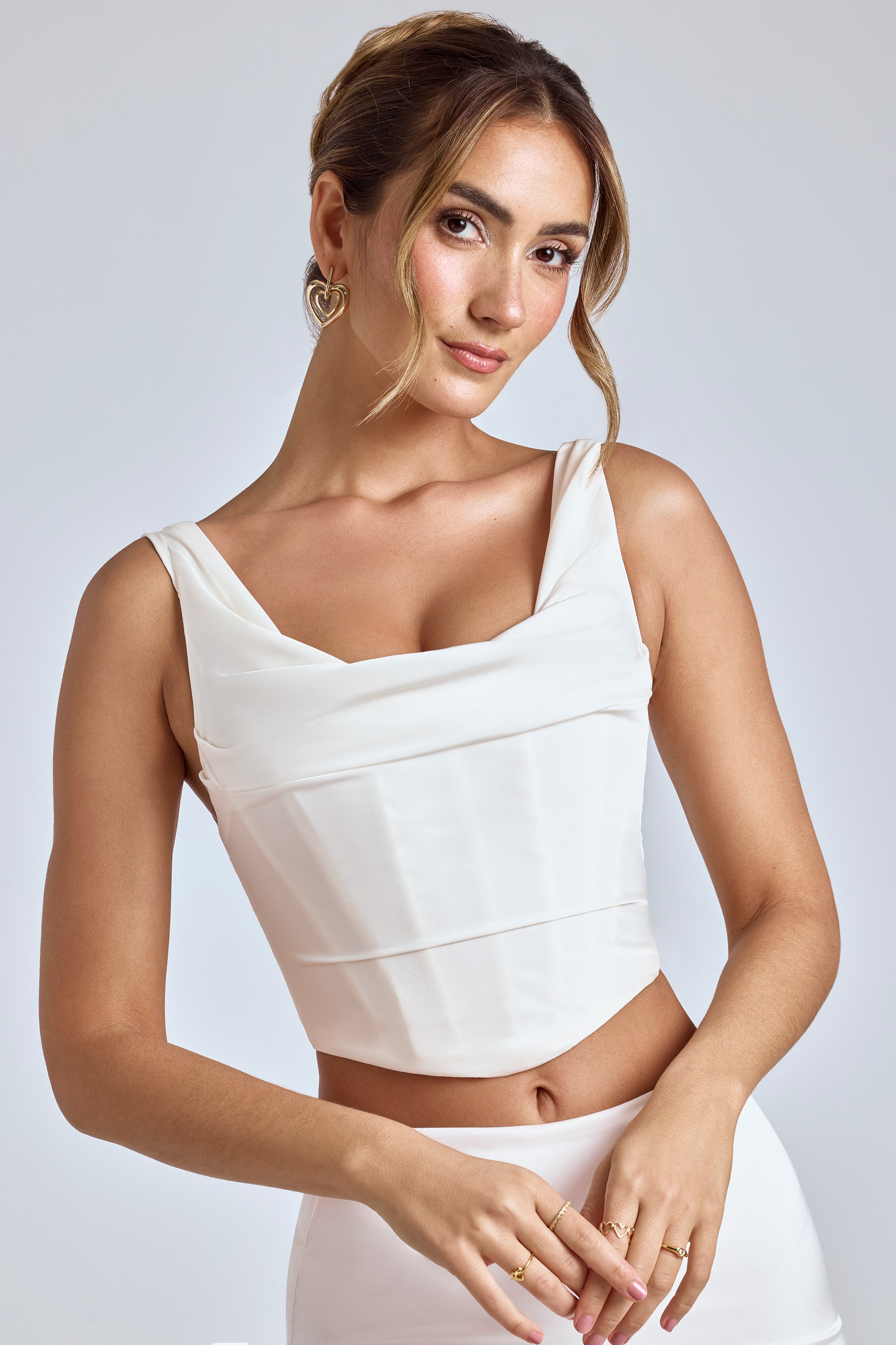 Draped Cowl Corset in White